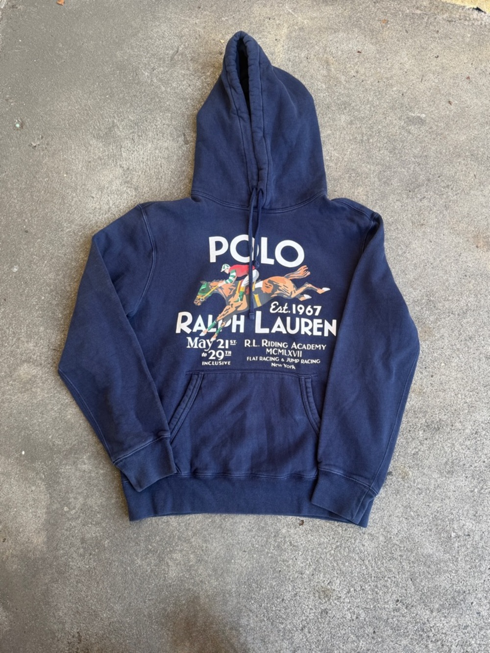 Polo Ralph Lauren Navy Horse Racing Graphic Hoodie Size M